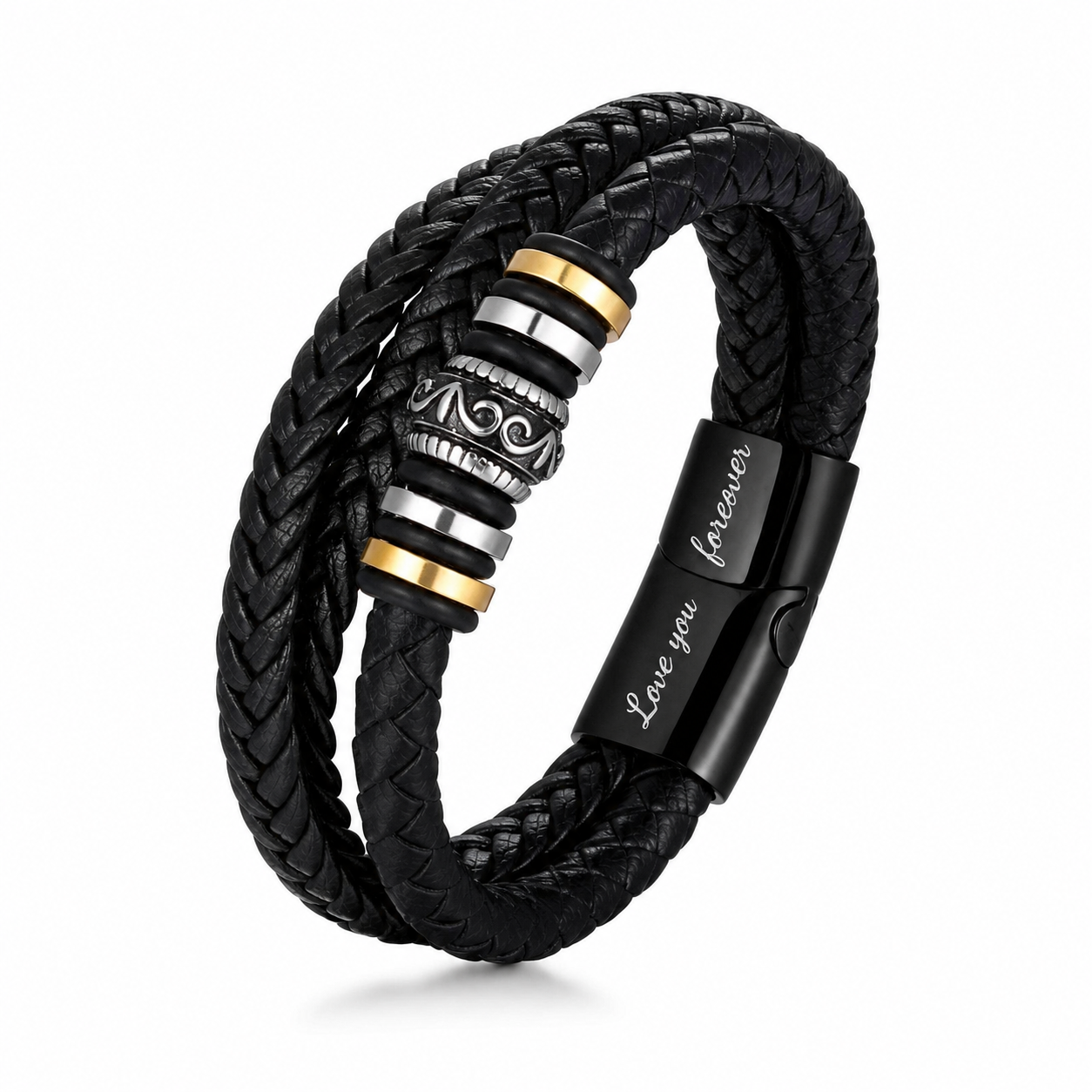An meinen Sohn – Geflochtenes Edelstahl-Lederarmband