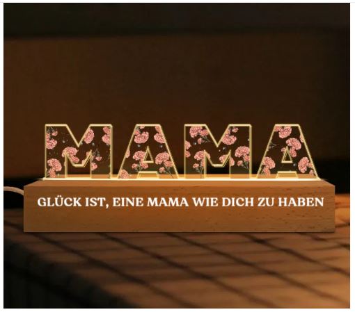 Personalisiertes Mama & Oma Nachtlicht mit Geburtsblumen — Individuelles LED-Acryllicht als Geschenk