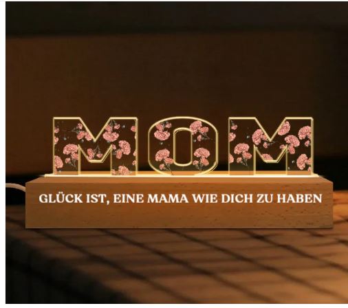 Personalisiertes Mama & Oma Nachtlicht mit Geburtsblumen — Individuelles LED-Acryllicht als Geschenk