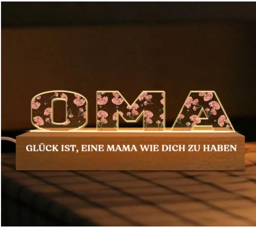 Personalisiertes Mama & Oma Nachtlicht mit Geburtsblumen — Individuelles LED-Acryllicht als Geschenk