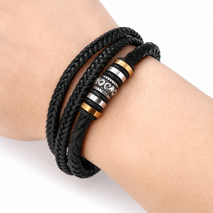An meinen Sohn – Geflochtenes Edelstahl-Lederarmband