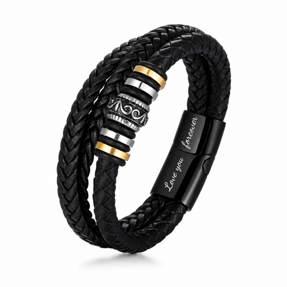 An meinen Sohn – Geflochtenes Edelstahl-Lederarmband