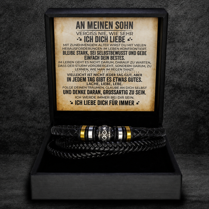 An meinen Sohn – Geflochtenes Edelstahl-Lederarmband