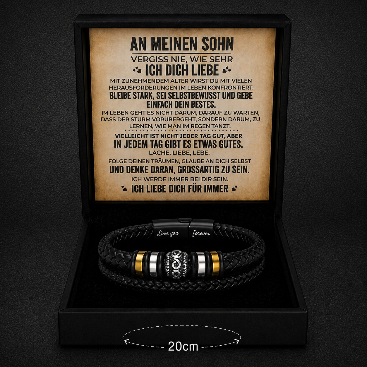 An meinen Sohn – Geflochtenes Edelstahl-Lederarmband