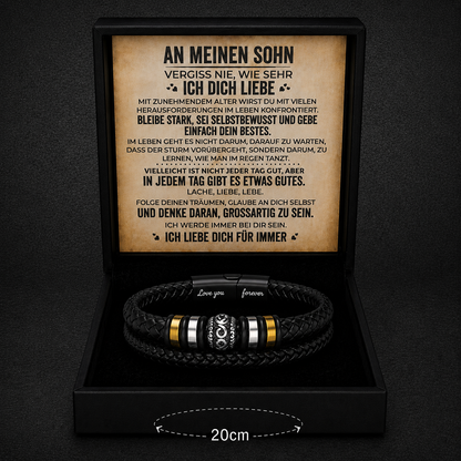 An meinen Sohn – Geflochtenes Edelstahl-Lederarmband