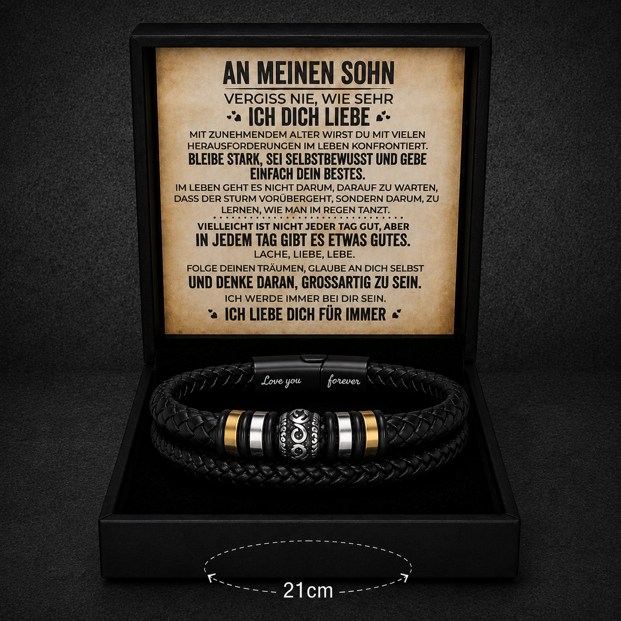 An meinen Sohn – Geflochtenes Edelstahl-Lederarmband