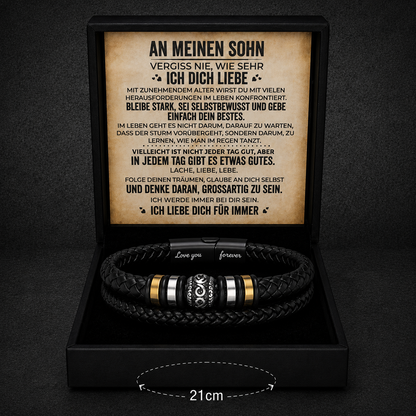 An meinen Sohn – Geflochtenes Edelstahl-Lederarmband